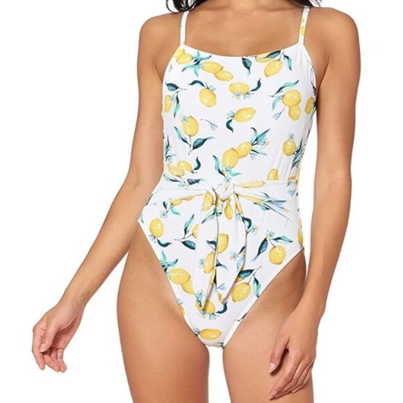 Jessica Simpson Women's  One Piece Swimsuit Tie Waist Maillot, Lemons, Large - Picture 1 of 10